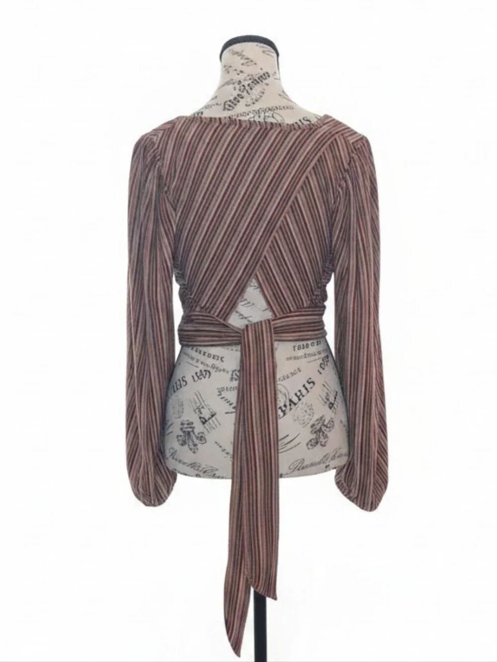 Free People Striped Long Sleeve Back Cut Out Tie Crop Top Small